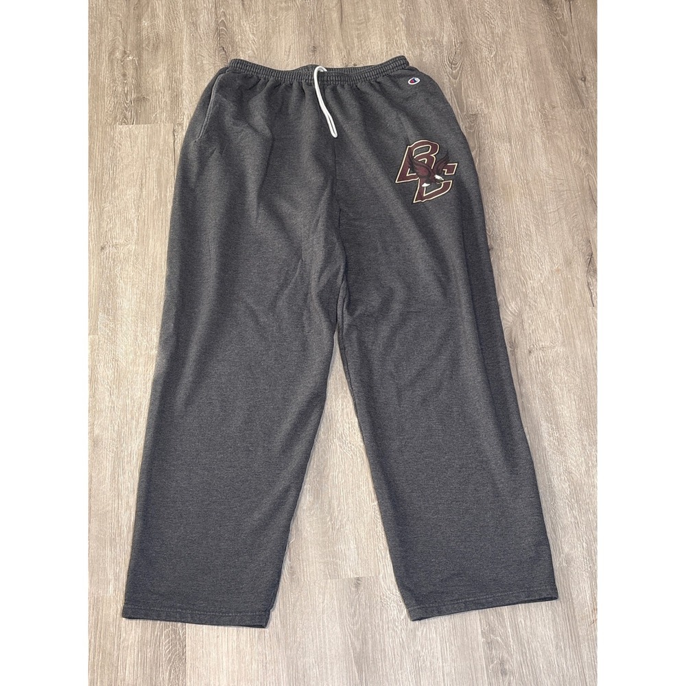 Champion Boston College Eagles Sweatpants Mens XL Gray Fleece Open Bottom BC